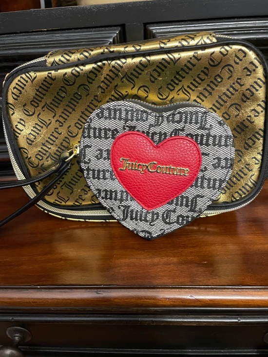 Fenty Beauty Handbags - Juicy Couture Gold cosmetic bag BUNDLE with Red Heart wristlet beauty 9pcs new